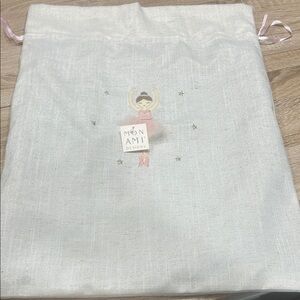 Girls White & Pink Ballerina Drawstring Bag